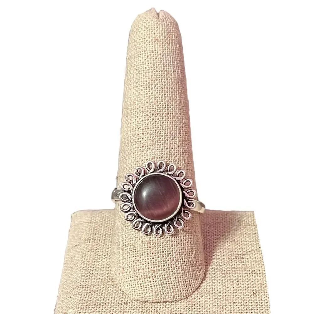 🤯5/$25🤯 NEW Silver Plated Purple Cats Eye Ring Size 10.5